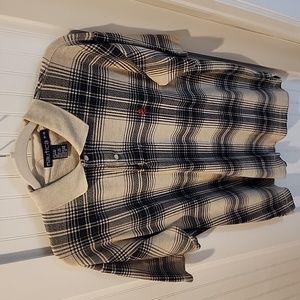 Nautica polo shirt Men's M Tan and Navy Blackwatch plaid